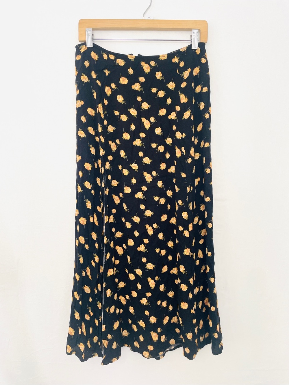 Women's Reformation Black Floral Midi Skirt - Yellow Rose Print